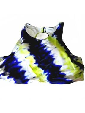 Athleta Blue Yellow Tie-Dye High Neck Bikini Top Size 40D/DD